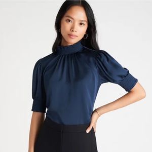 Ann Taylor Petite Mixed Media Smocked Top